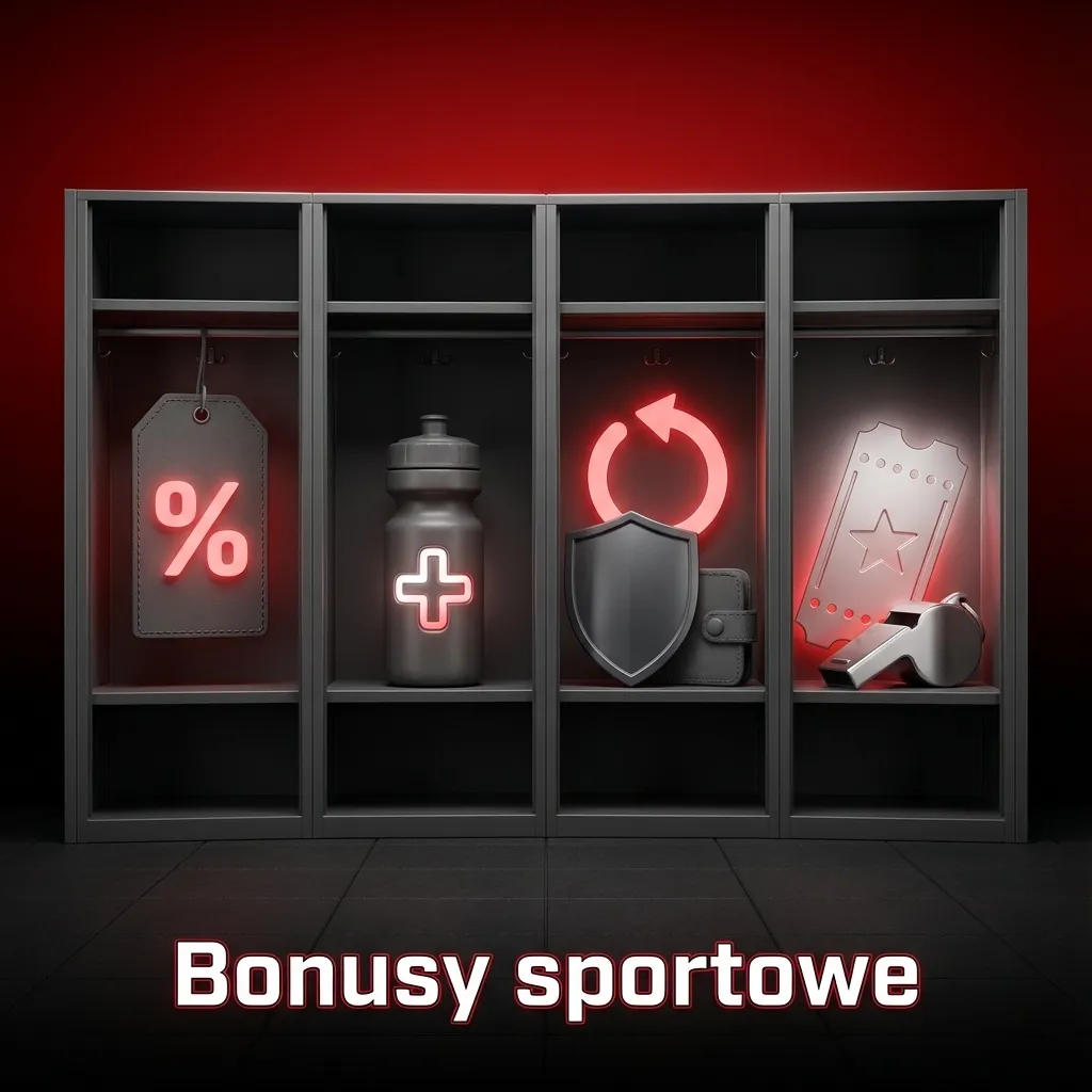 Grafika o bonusach sportowych: depozyt, podwyższone kursy AKO i cashback na zakłady sportowe