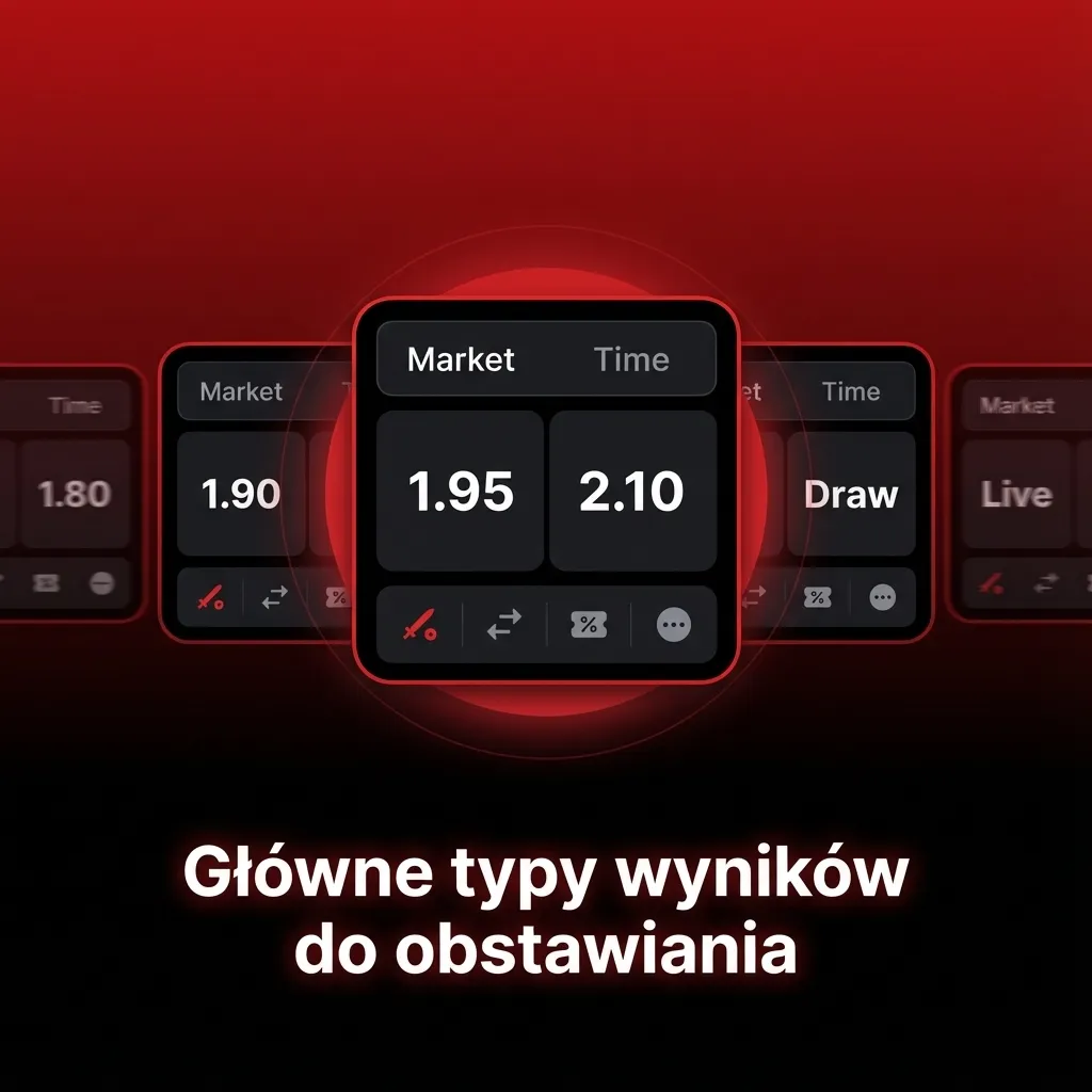 Infografika o głównych typach zakładów sportowych: 1X2, over/under, handicap, dokładny wynik, statystyki meczu