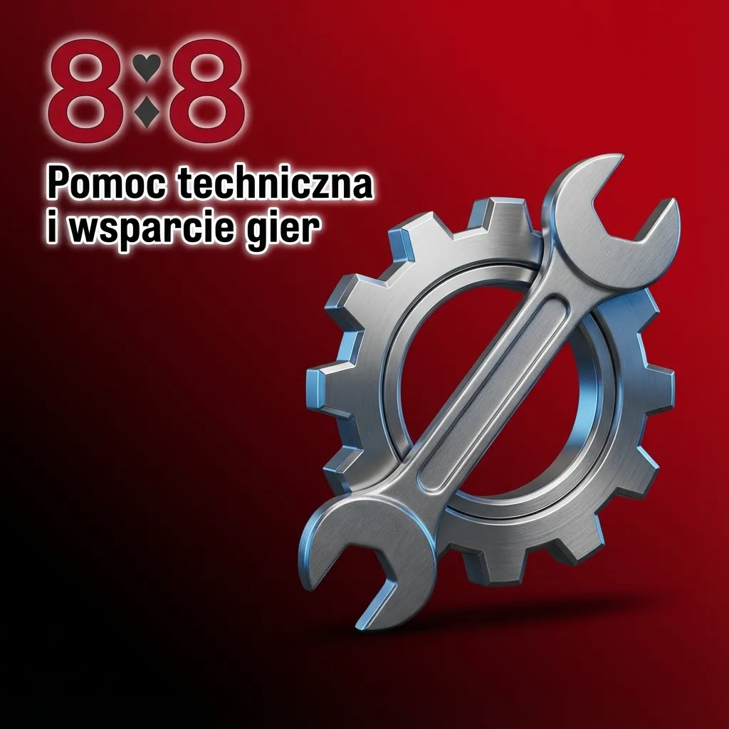 Ilustracja wsparcia technicznego gier: gracz kontaktuje się z pomocą przez czat, e‑mail i telefon na tle ikon błędów