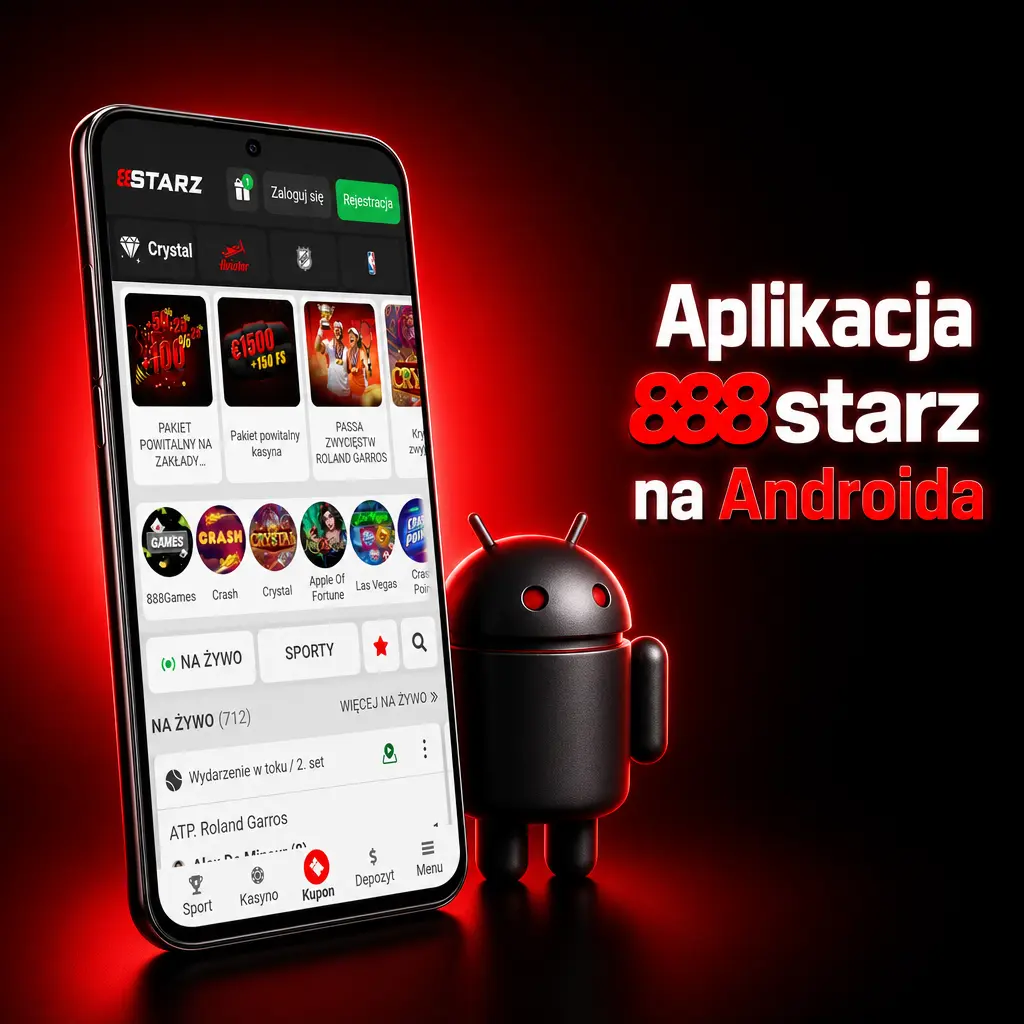 Ekran aplikacji mobilnej 888starz na Androida z opcją pobrania pliku APK