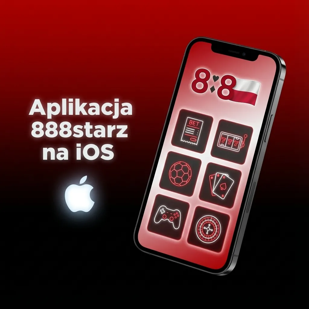 Ekran iPhone z aplikacją 888starz na iOS, prezentujący zakłady, kasyno i interfejs w języku polskim