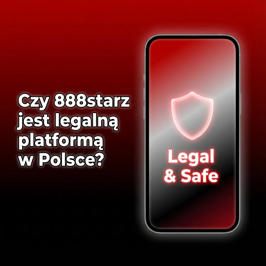 Grafika z napisem „Czy 888starz jest legalną platformą w Polsce?” na tle ikon kasyna online i symbolu prawa