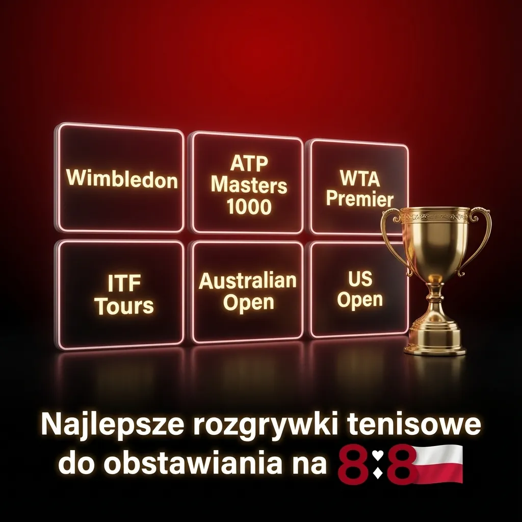 Kort tenisowy z piłką i rakietą oraz logo 888starz, symbolizujące ofertę zakładów na turnieje tenisowe