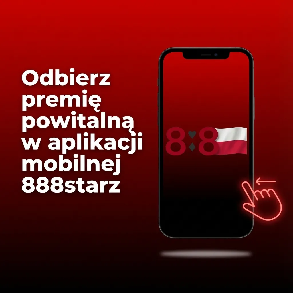 Ekran smartfona z aplikacją 888starz i komunikatem o premii powitalnej dla nowych użytkowników