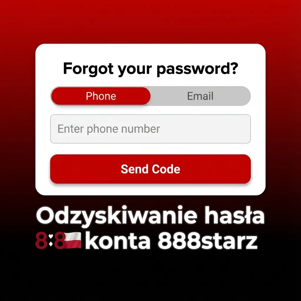 Ilustracja pokazująca proces odzyskiwania hasła do konta 888starz krok po kroku na stronie logowania