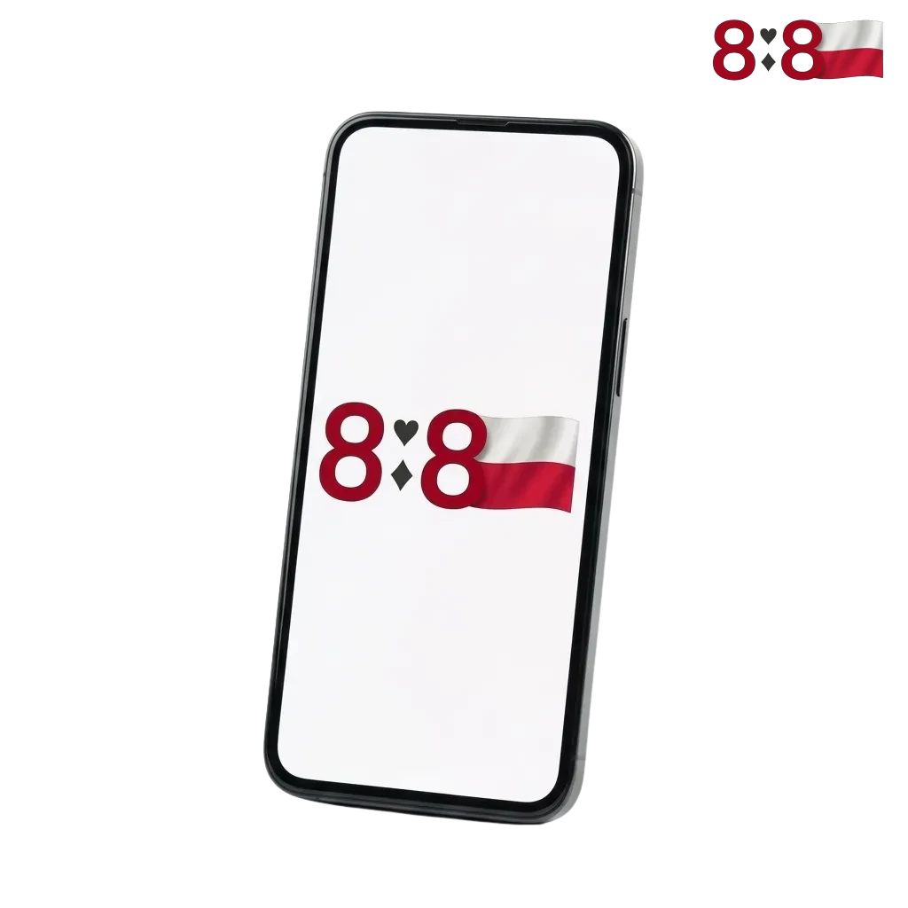 Ekran telefonu z aplikacją 888starz, logo, przyciskiem pobierania na Android i iOS oraz polskim bonusem powitalnym