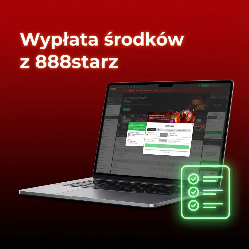 Ekran wypłaty środków z konta 888starz z formularzem wyboru metody płatności i pola wpisania kwoty przelewu.
