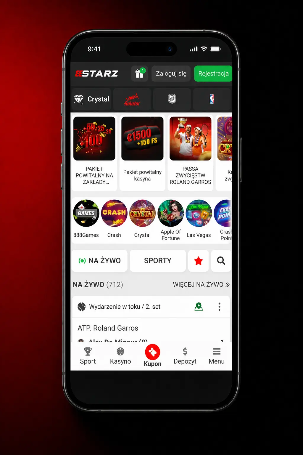 Zakłady tenisowe w aplikacji mobilnej 888starz – interfejs z kursami i rynkami na żywo