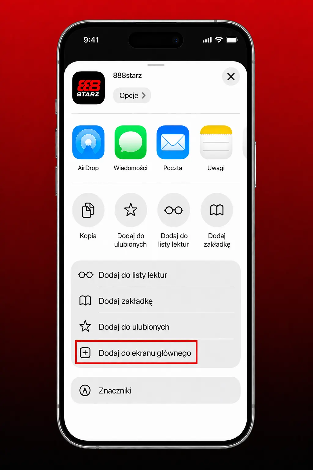Instrukcja instalacji aplikacji 888starz na iOS w Safari i dodania skrótu PWA do ekranu głównego